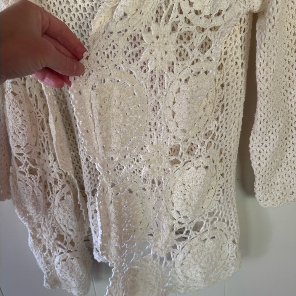 100% cotton, vintage Coldwater Creek Cream Open-Front Crochet Cardigan - Picture 3 of 7